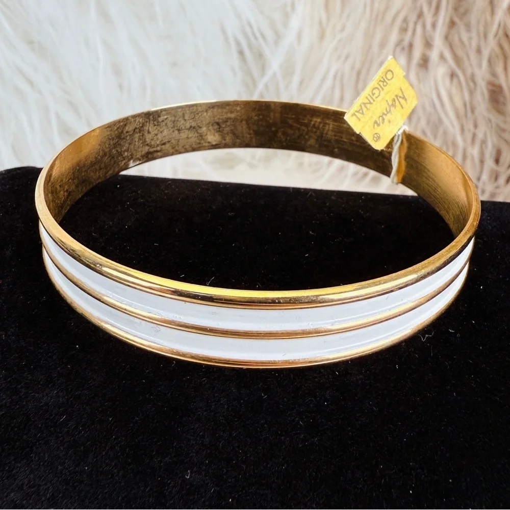Elegant Goldtone and White Napier Bangle Bracelet